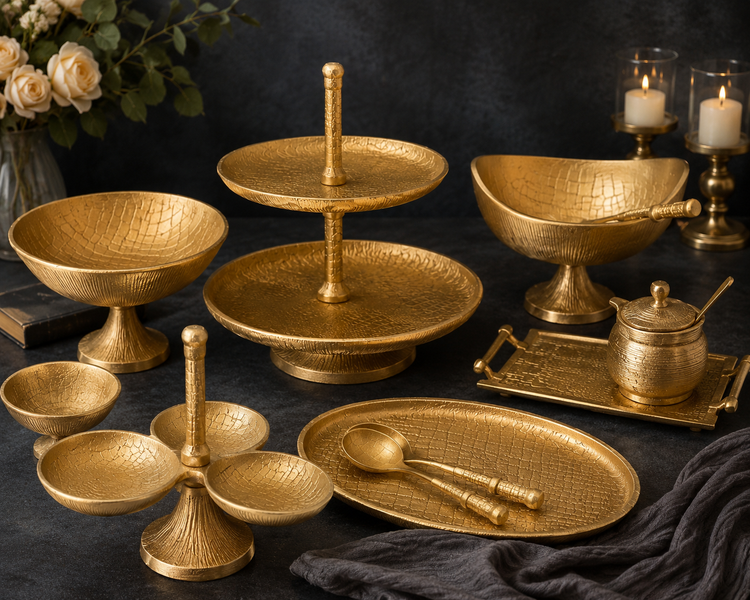 سرویس آلومینیومی مدل چرمی (پوست ماری) آبکاری نیکل
